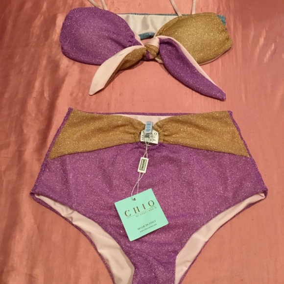 🤩 NWT Chio Lurex Bikini 👙 Colorblock Two Piece In Purple & Gold 👙 - Picture 3 of 4